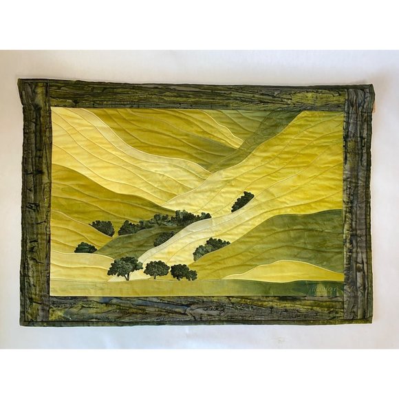 Marjan’s Fabric Art 29" x 20" Kluepfel Hillside Hand Dyed Green Yellow Handmade - Picture 5 of 9
